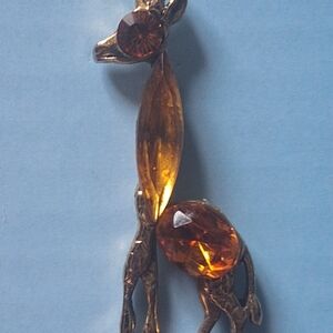 Vintage Deer Brooch with Amber colored Stones.